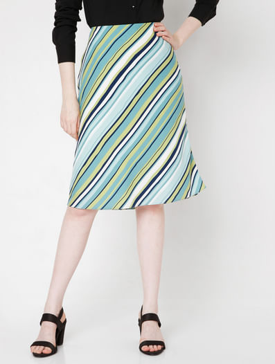 Green Striped A-Line Skirt
