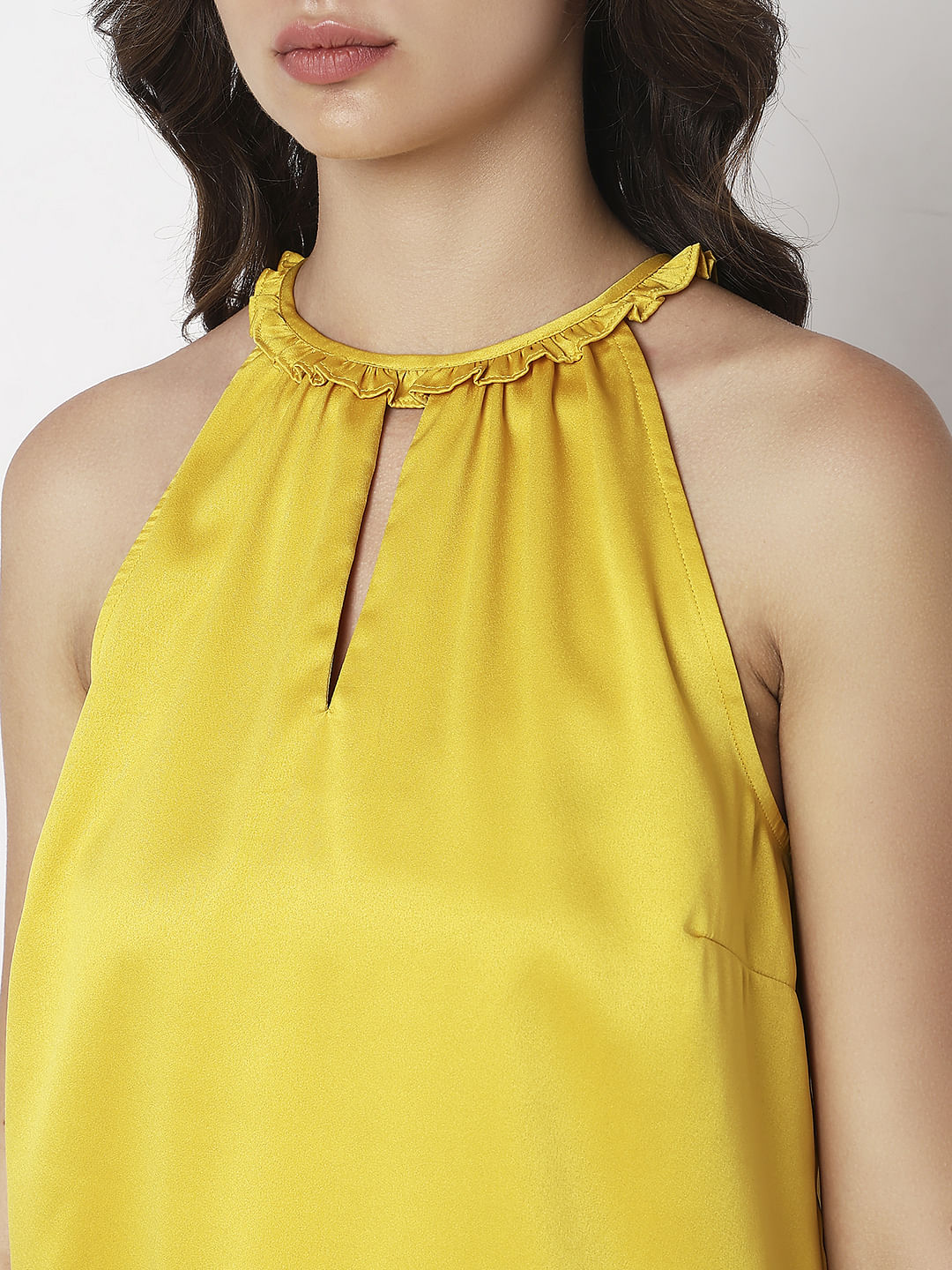 Yellow halter cheap neck top