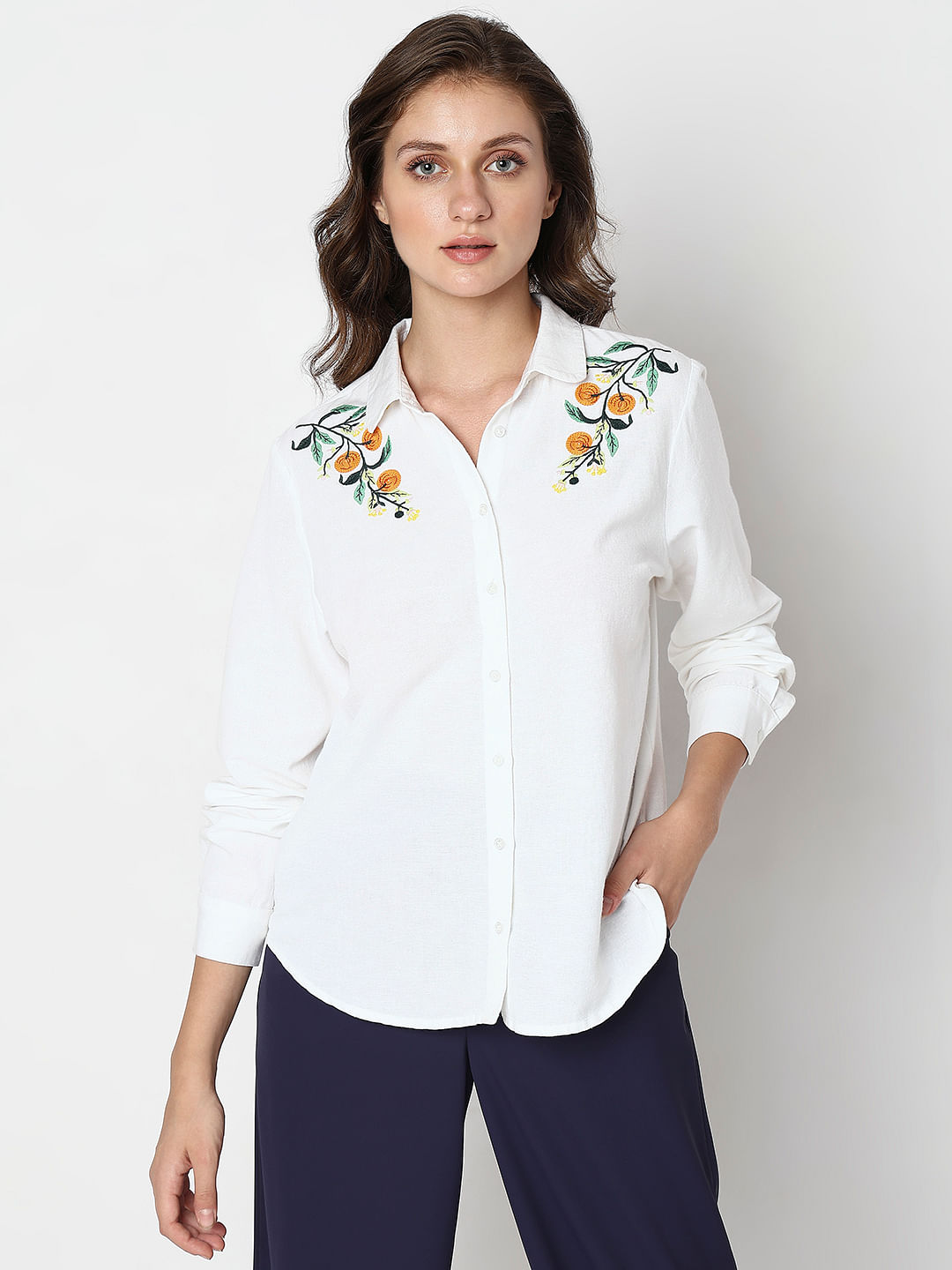 Floral embroidered outlet shirt