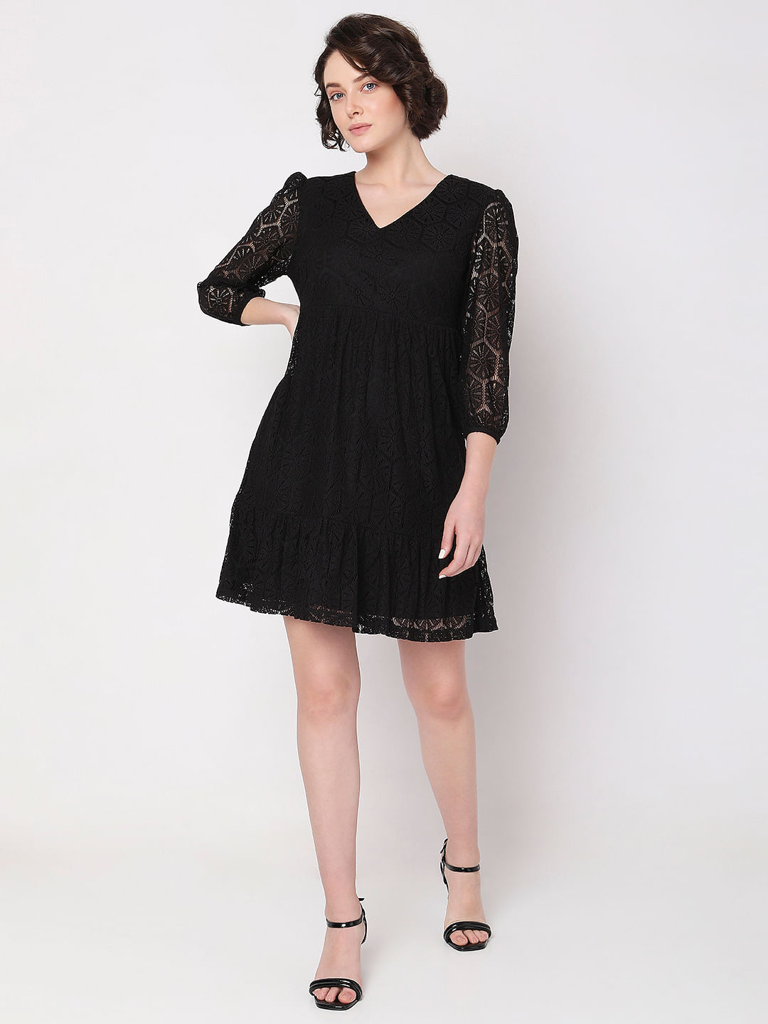 Black lace fit store and flare dresses