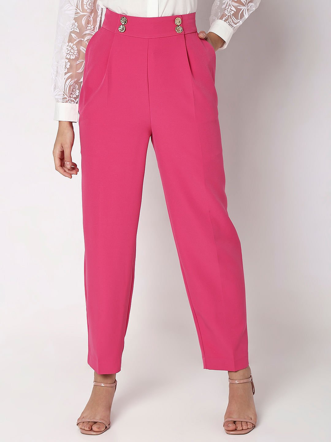 AND Trousers and Pants  Buy AND Pink Formal Pants with Belt OnlineNykaa  Fashion