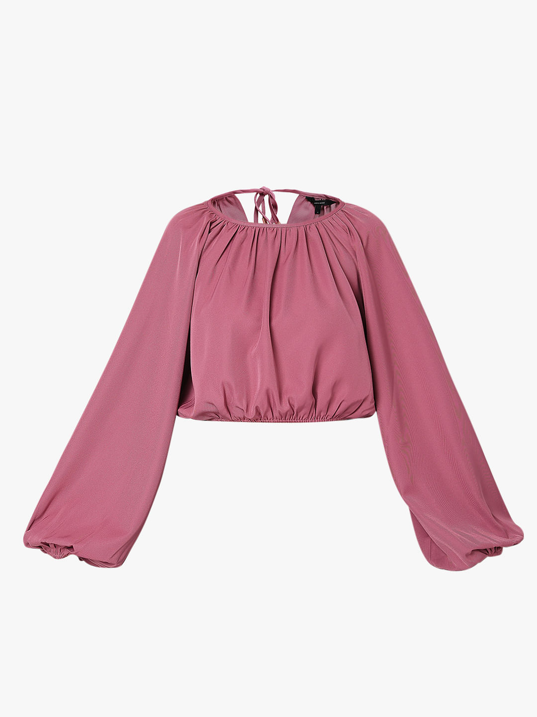 Pink Full Sleeves Crop Top|196483101