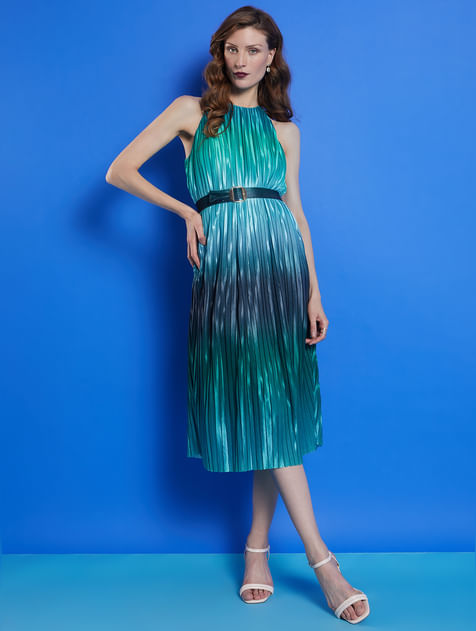 MARQUEE Green Ombre Pleated Midi Dress