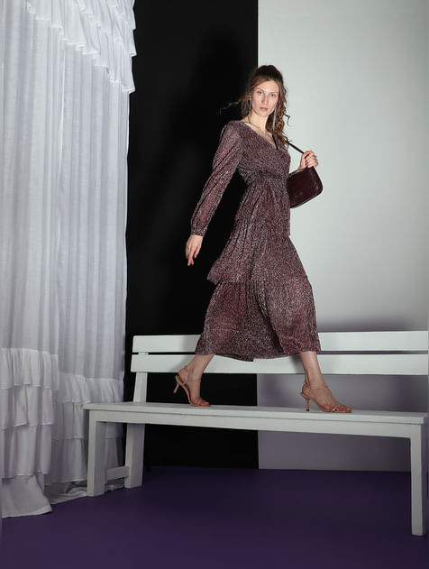Purple Tiered Lurex Midi Dress