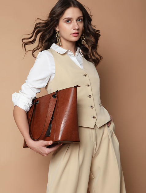 Brown Textured Handbag