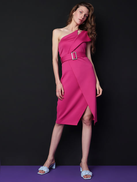 MARQUEE Pink One-Shoulder Midi Dress