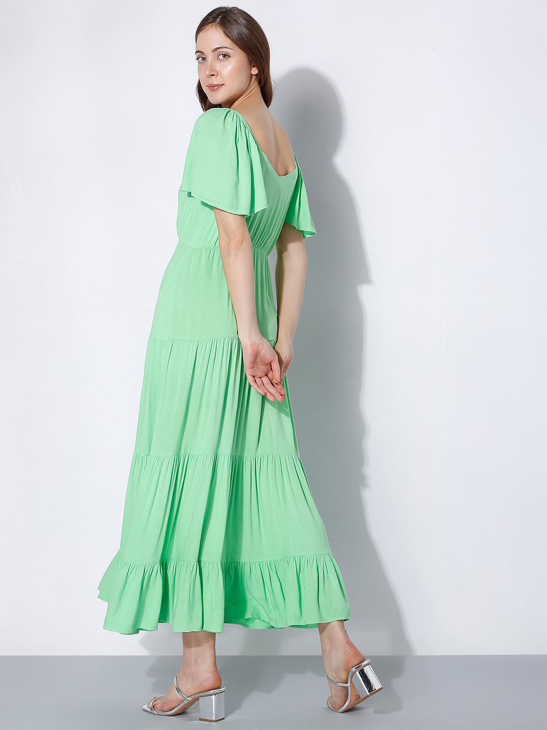 Dark Green Pleated Dress | Long green dress, Pleated dress, Dress