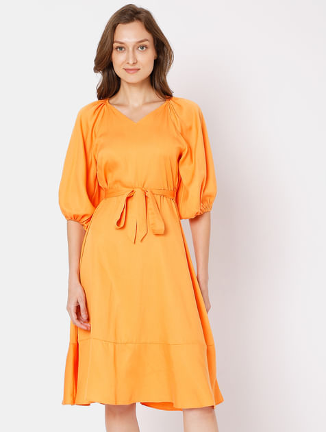Orange Tiered Midi Dress
