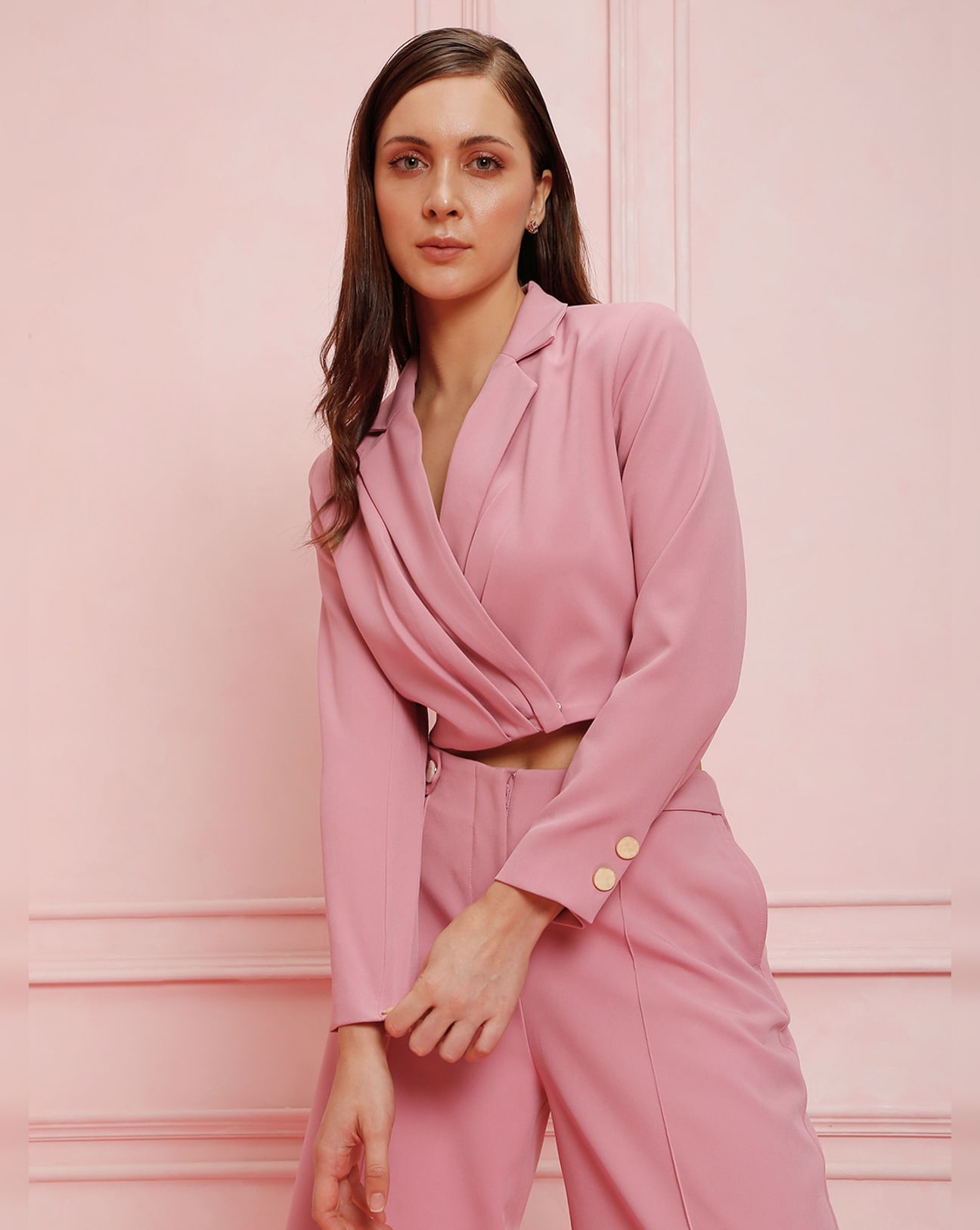 Buy Pink Cropped Co-Ord Blazer For Women Online in India | VeroModa