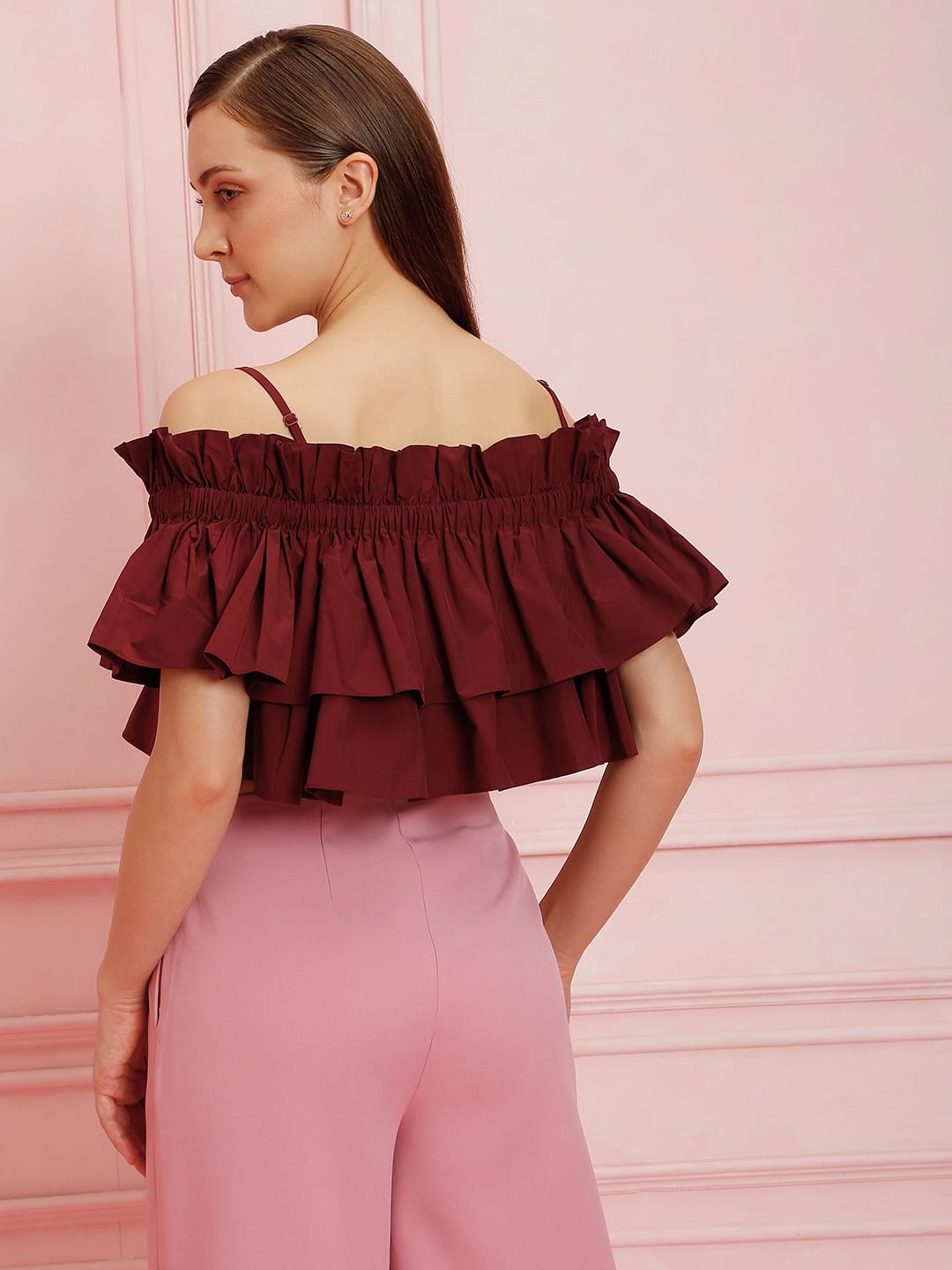 Ruffled shoulder online top