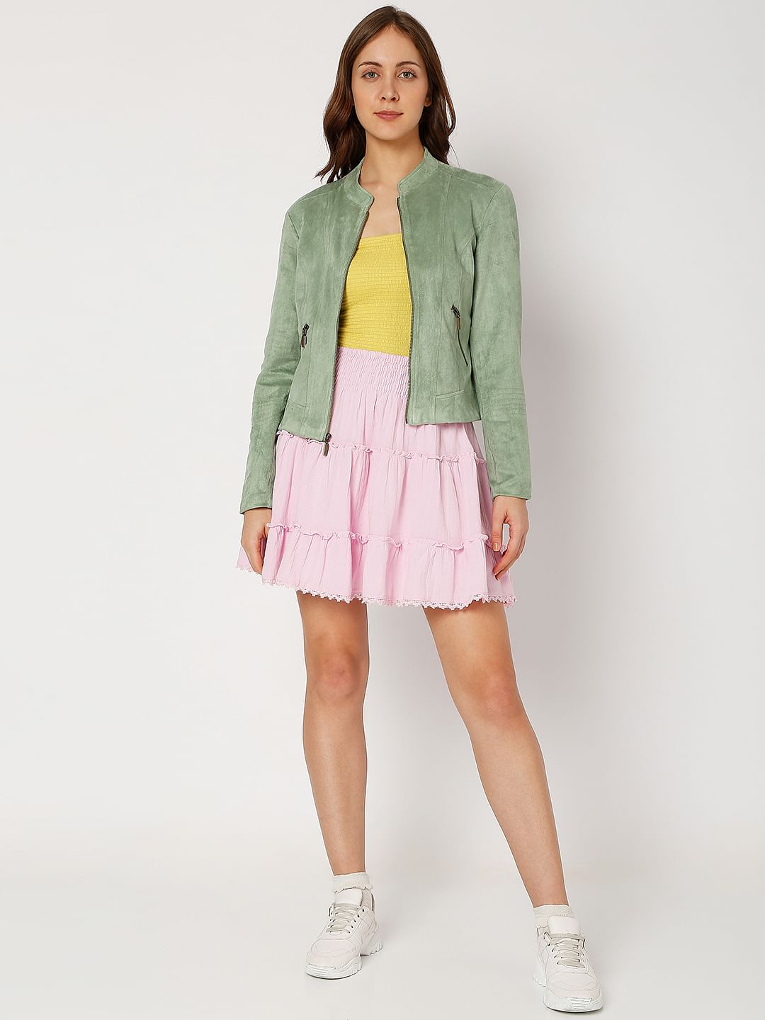 Grey faux-suede jacket shop & skirt two-piece