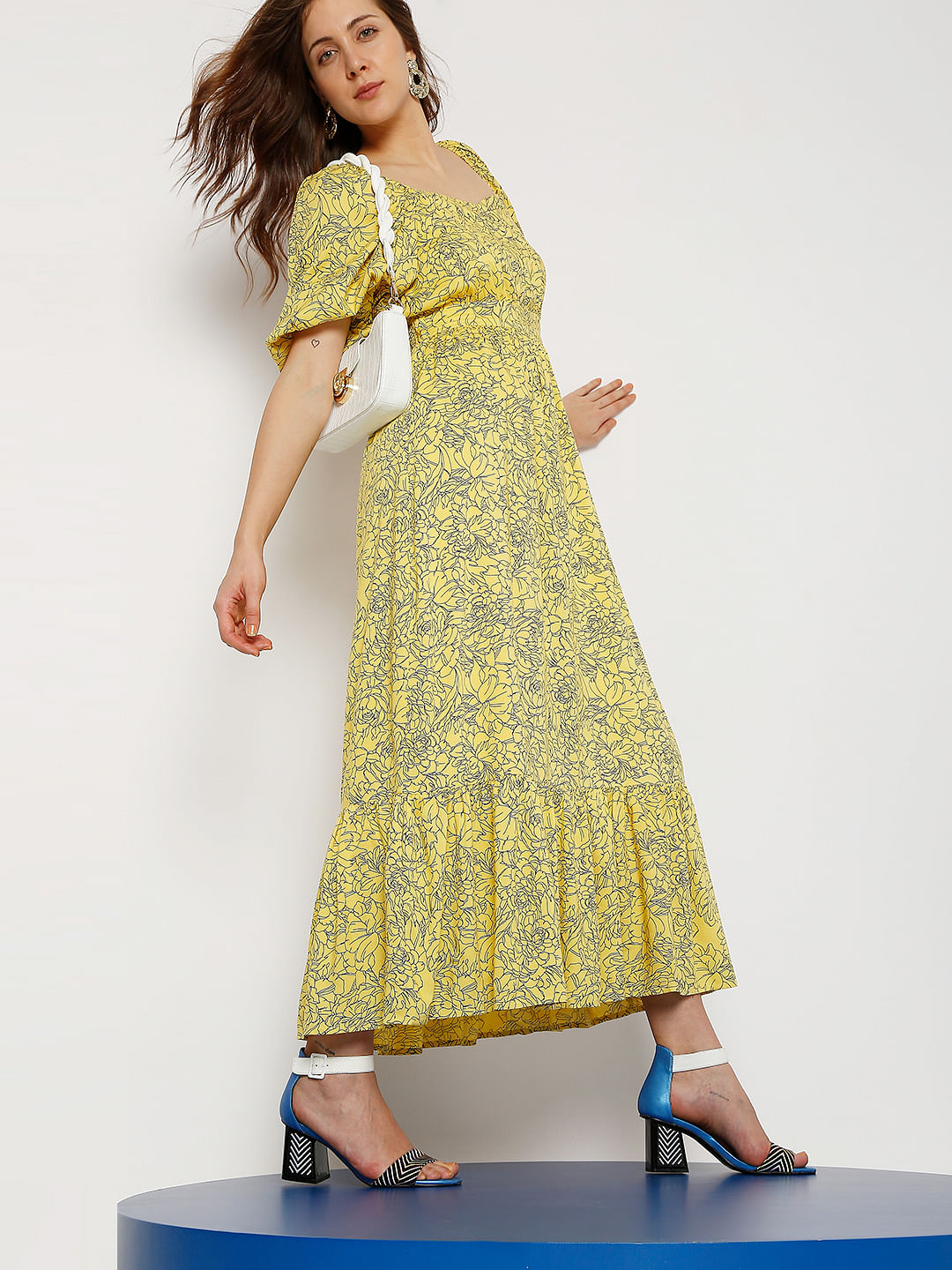 Buy Yellow Floral Print Maxi Dress for Women Online