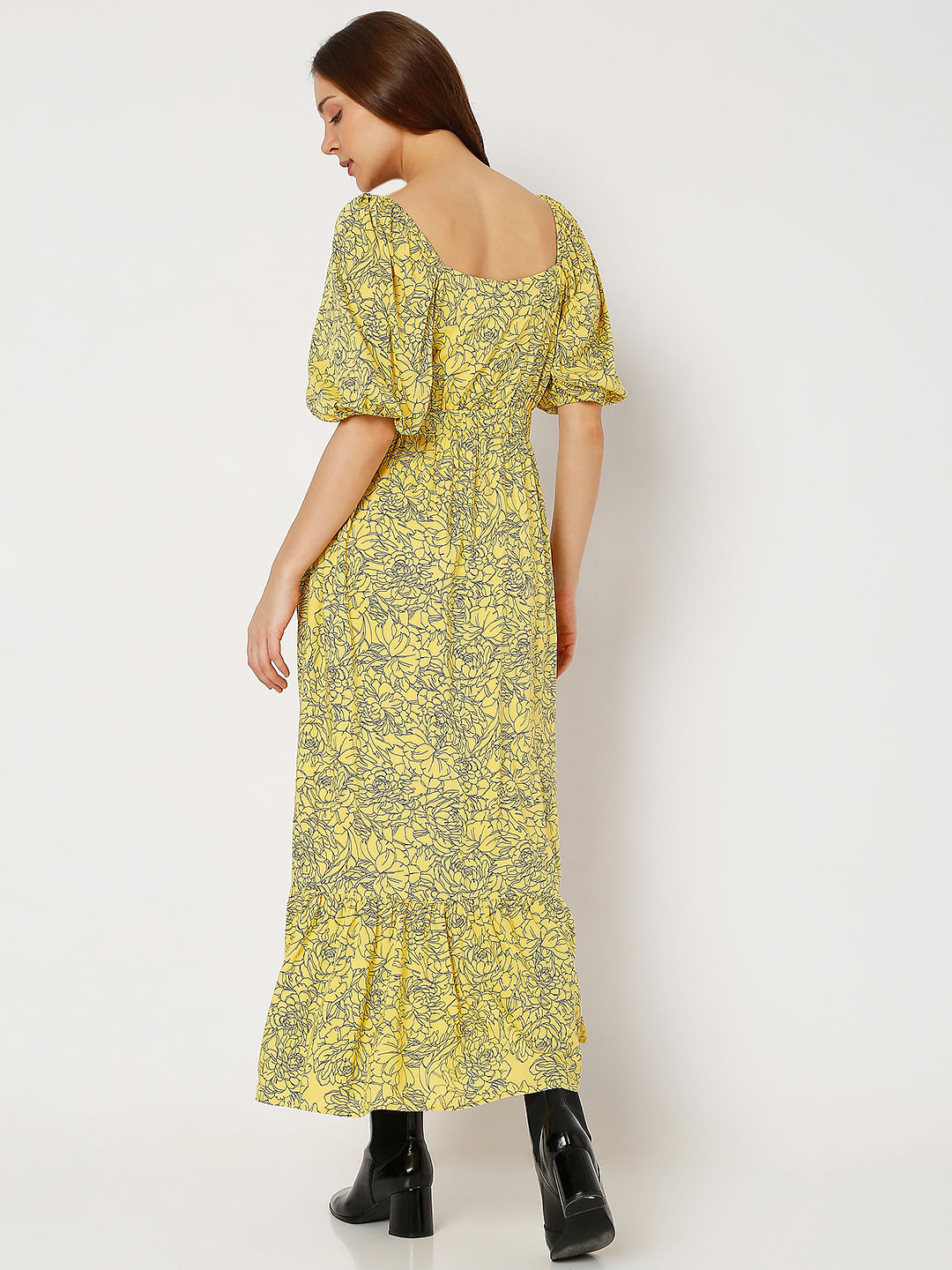 Buy Yellow Floral Print Maxi Dress for Women Online