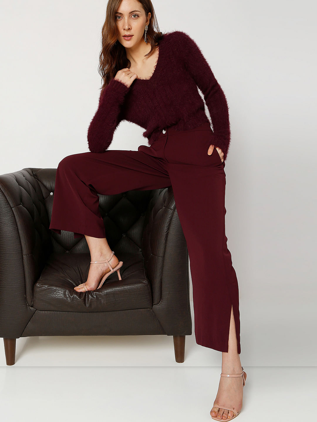 The Ronnie Textured Wide Leg Pant in Plum  Piper  Scoot