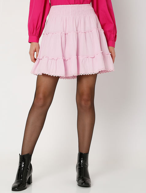 Pink High Rise Frill Mini Co-ord Set Skirt