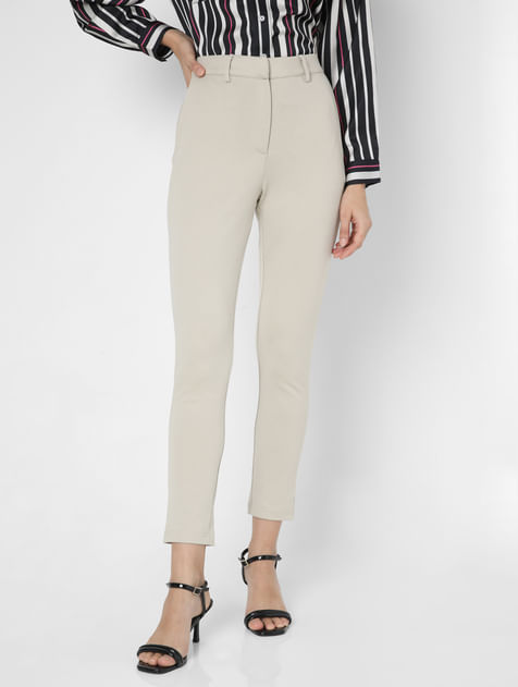 Beige High Rise Tapered Pants