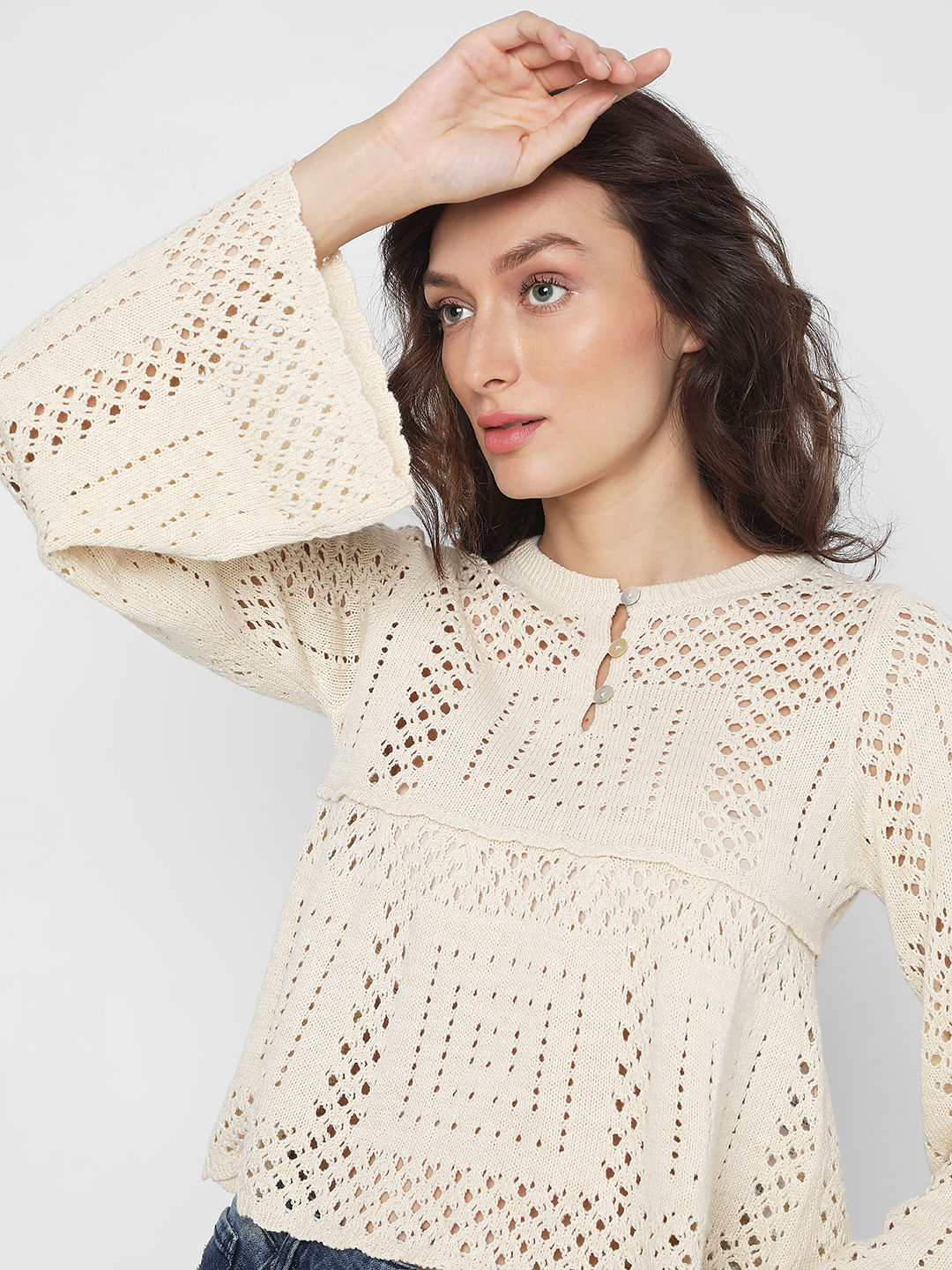 Beige crochet outlet sweater