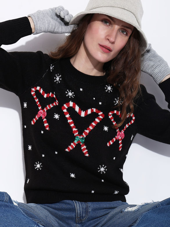 Black Candyheart Print Pullover