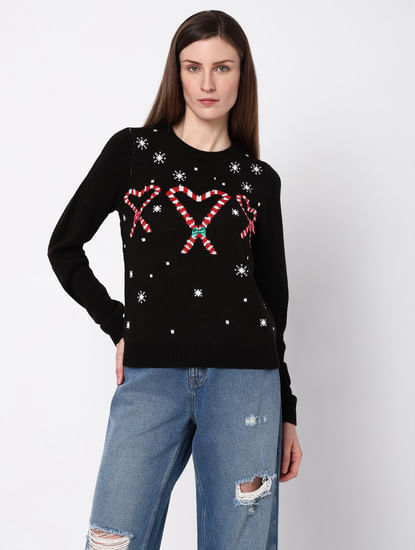 Black Candyheart Print Pullover