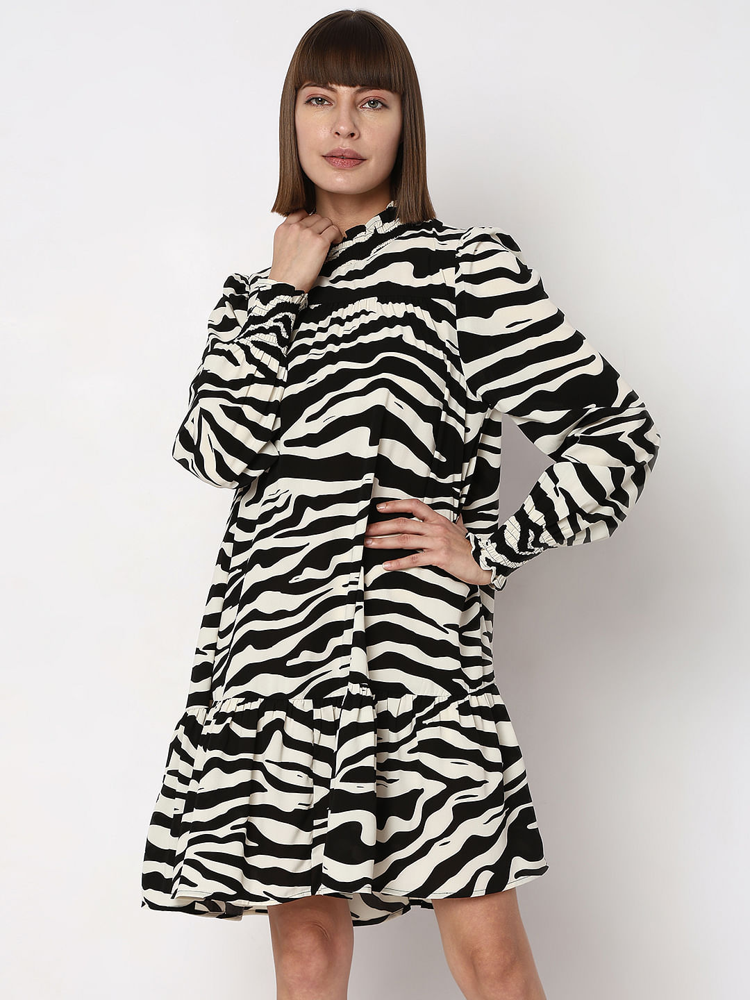 Black and white high neck dress sale