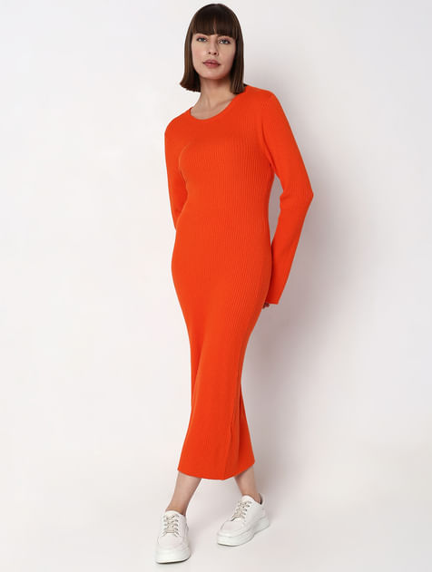 Orange Knitted Bodycon Dress