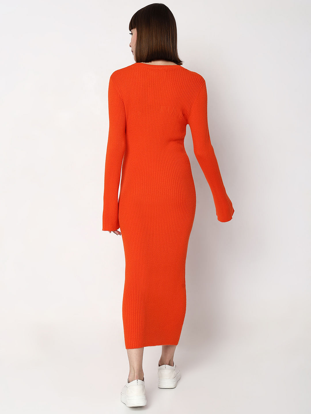 Orange bodycon cheap dress midi