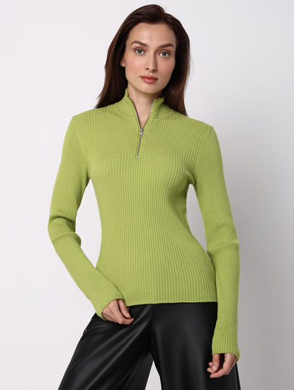 Green High-Neck Zip Pullover
