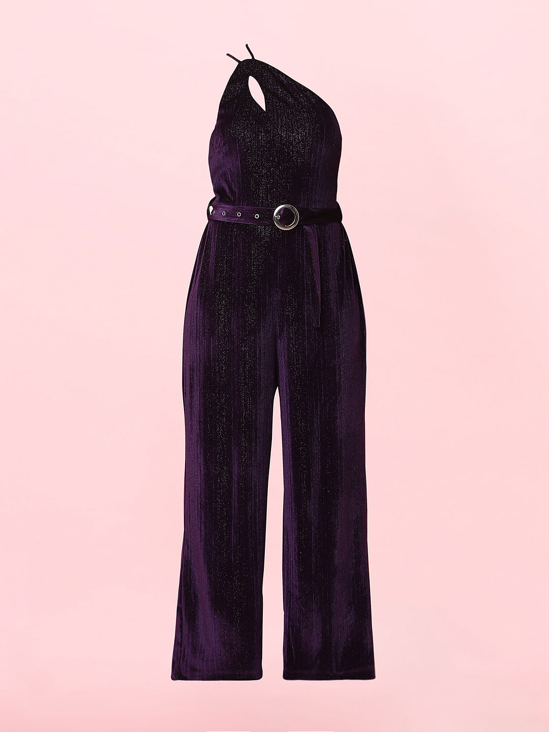 MARQUEE Purple Shimmer One-Shoulder Jumpsuit|149724101-Potent-Purple