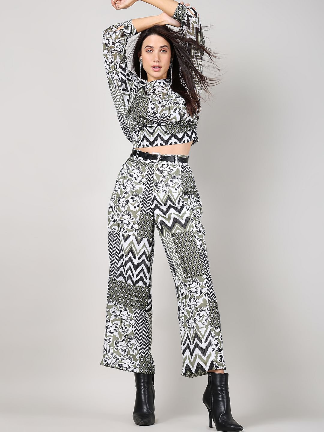 Printed Flared High Waist Suit Pants Multicolor | NA-KD