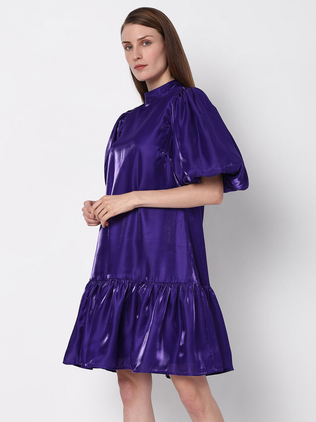Parisian satin cami strap mini dress with cowl neck in purple | ASOS
