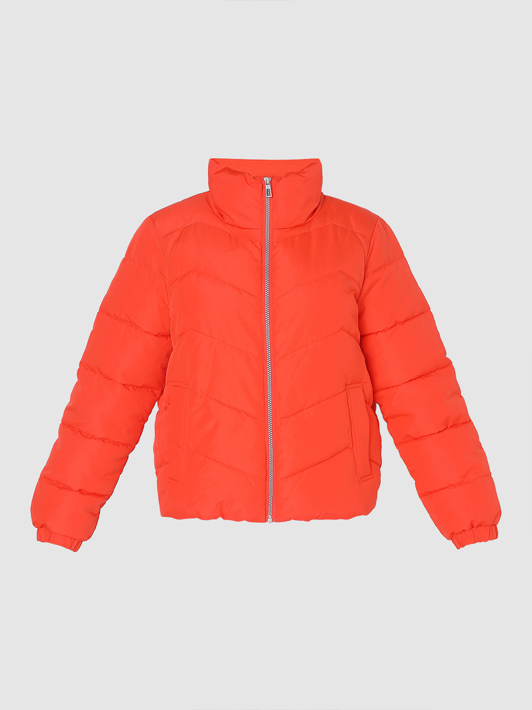 Orange cropped store puffer jacket