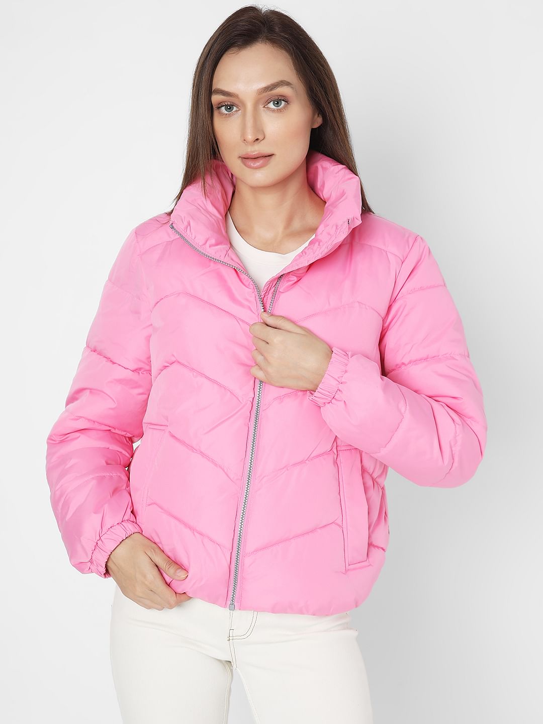 Dusty pink puffer coat best sale