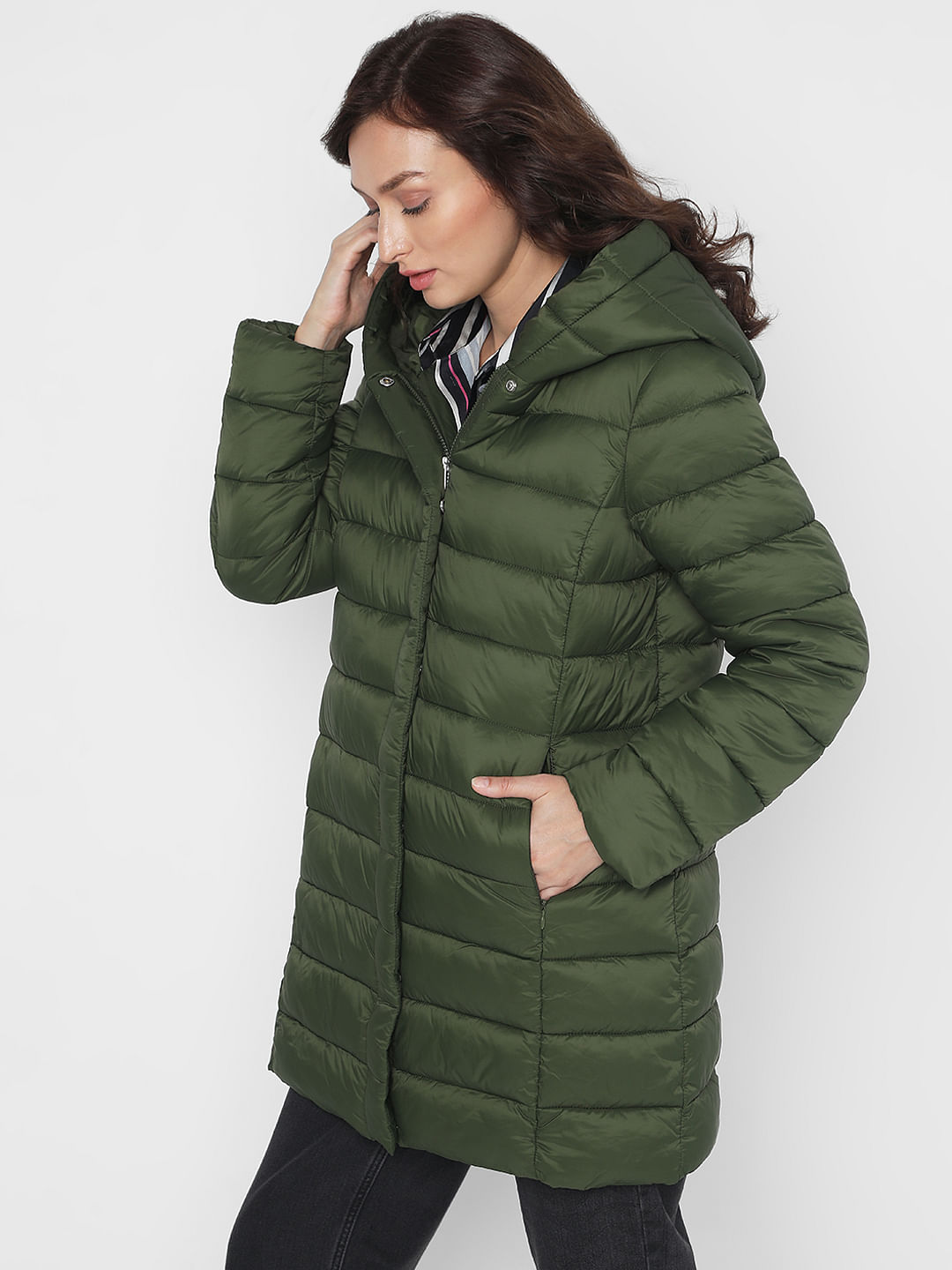 Womens long down hot sale jacket with fur hood