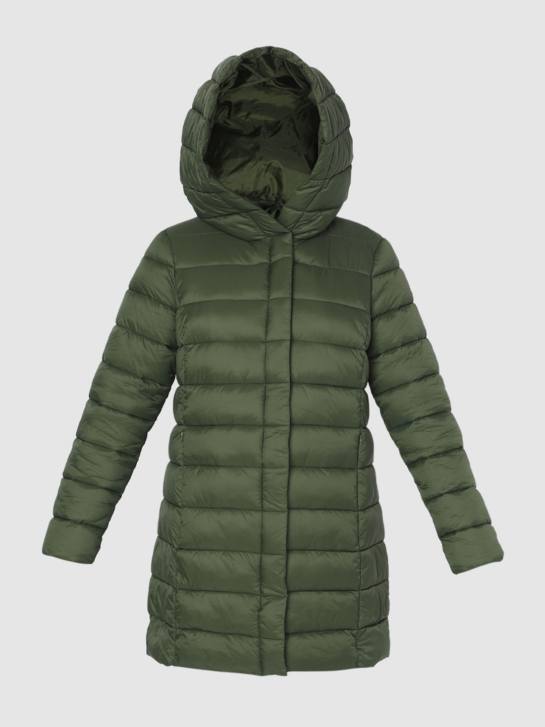 Dark green outlet puffer jacket women's