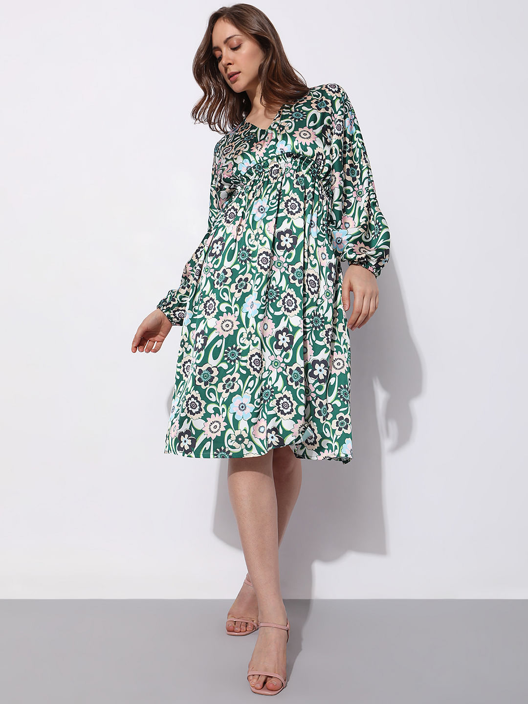 Floral print fit & hotsell flare dress