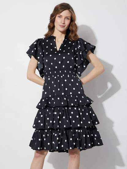 Black Polka Dot Tiered Dress