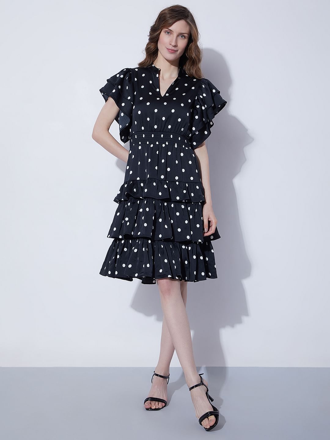 Vero moda polka dot midi dress with volume hot sale sleeve