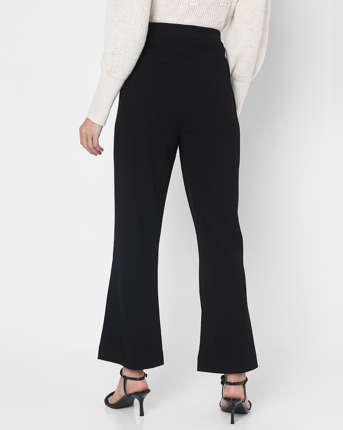 Buy SOLID BLACK HIGH-RISE FLARED TROUSER for Women Online in India