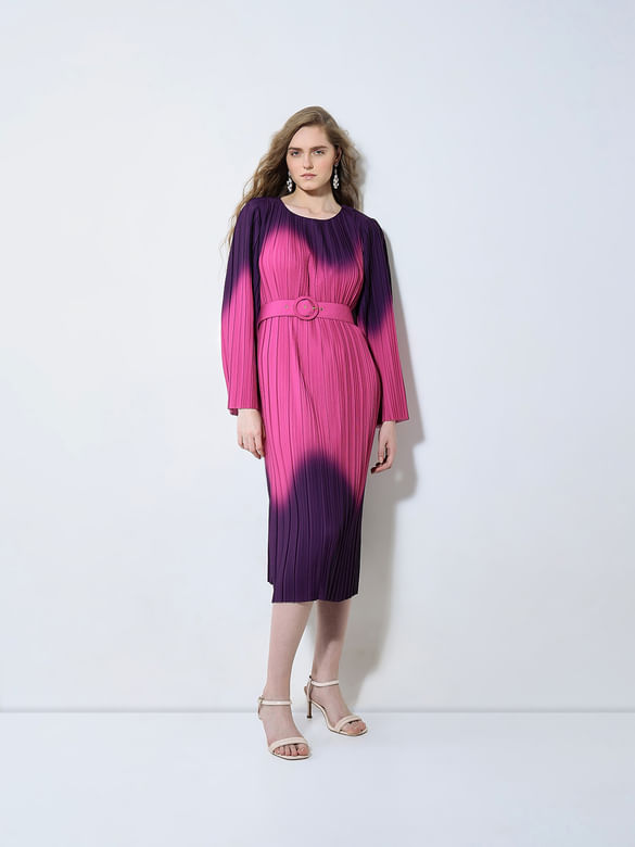 MARQUEE Purple Ombre Pleated Midi Dress
