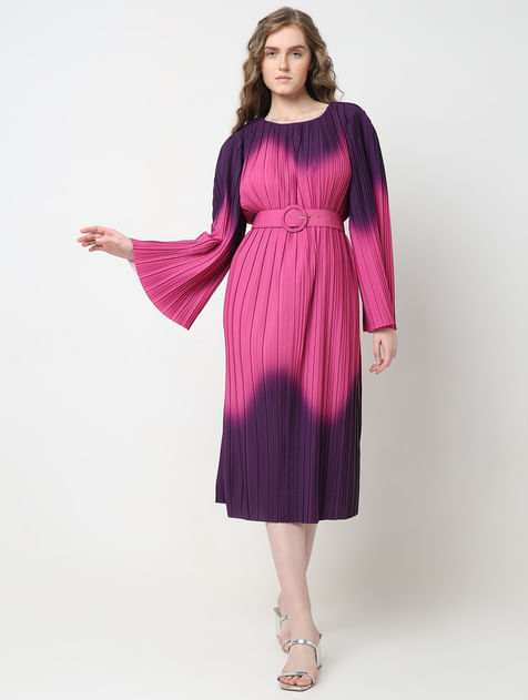 MARQUEE Purple Ombre Pleated Midi Dress