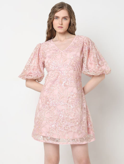 MARQUEE Light Pink Sequin Fit & Flare Dress