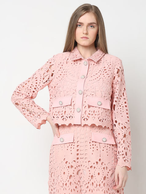 MARQUEE Pink Floral Lace Co-ord Set Shirt