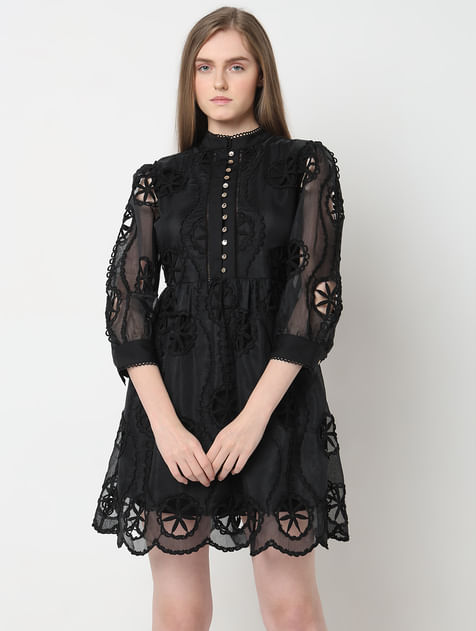 MARQUEE Black Cut-Out Lace Dress