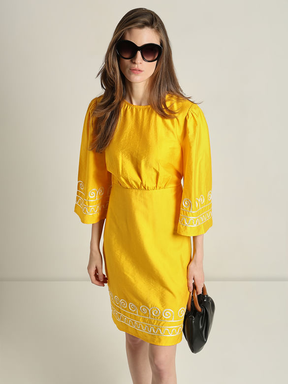 Yellow Contrast Piping Dress