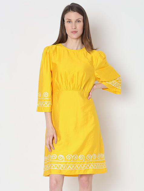 Yellow Contrast Piping Dress