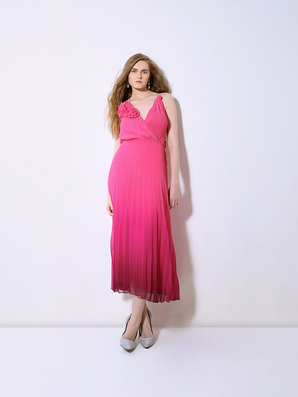MARQUEE Pink Ombre Pleated Midi Dress