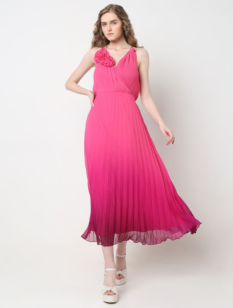 MARQUEE Pink Ombre Pleated Midi Dress