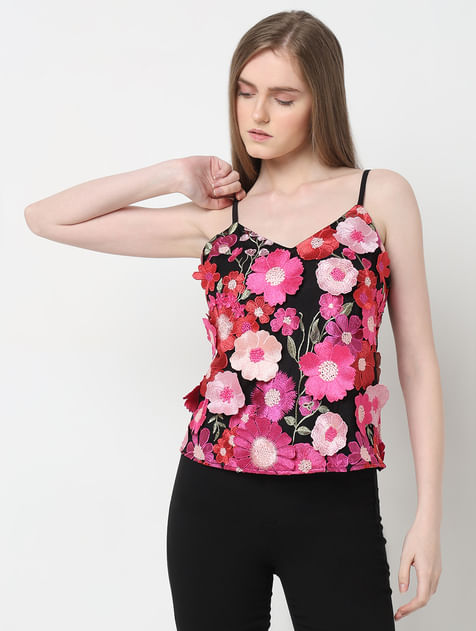 MARQUEE Black 3D Floral Top