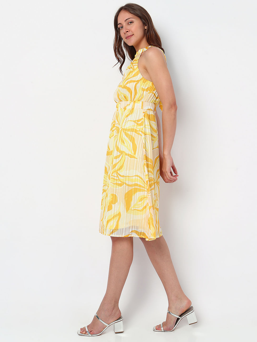 yellow floral sleeveless dress