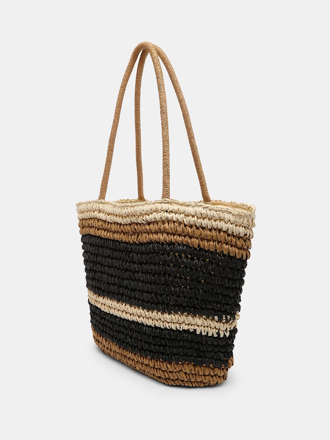 Straw Tote NWOT / Woven newest Tote Boho Chic Beige Brown Black Tan